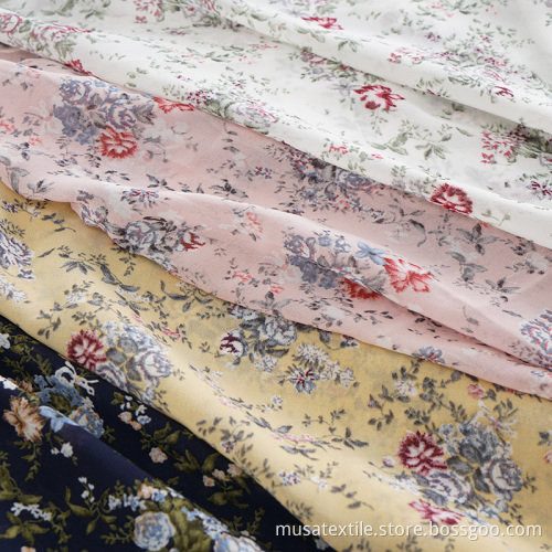 Custom Printed Floral Polyester Breathable Chiffon Fabric